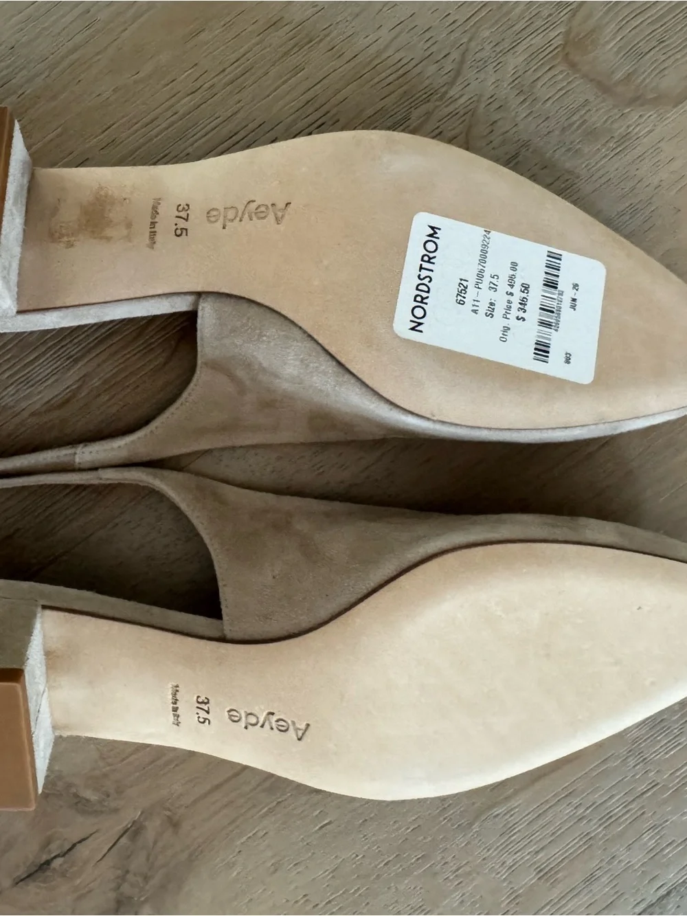 Aeyde Beige Suede Slingback Heels